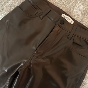 Dark Brown Abercrombie Vegan Leather 90’s Straight Pants (worn twice!!)